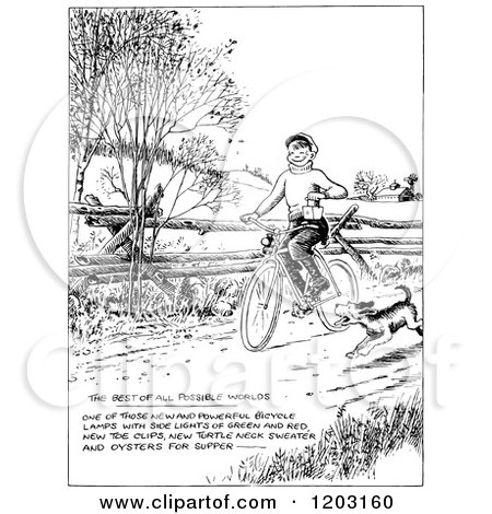 Cartoon of a Vintage Black and White Dog Running by a Boy on a Bike - Royalty Free Vector Clipart by Prawny Vintage