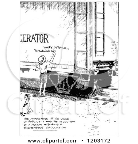 Cartoon of a Vintage Black and White Boy Painting a Sign on a Rain Car - Royalty Free Vector Clipart by Prawny Vintage