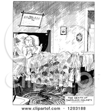 Cartoon of a Vintage Black and White Boy Reading a Suspensful Story in Bed - Royalty Free Vector Clipart by Prawny Vintage