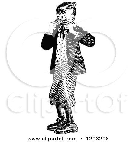 Cartoon of a Vintage Black and White Boy Making a Funny Face - Royalty Free Vector Clipart by Prawny Vintage