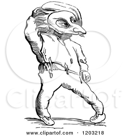 Clipart of a Vintage Black and White Person Wearing a Grotesque Mask - Royalty Free Vector Illustration by Prawny Vintage