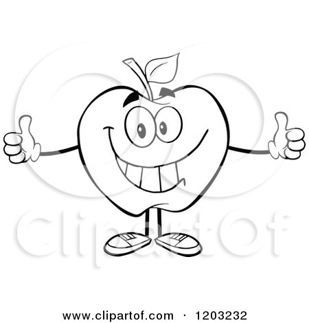 Cartoon of a Black and White Apple Character Holding Two Thumbs up 2 - Royalty Free Vector Clipart by Hit Toon
