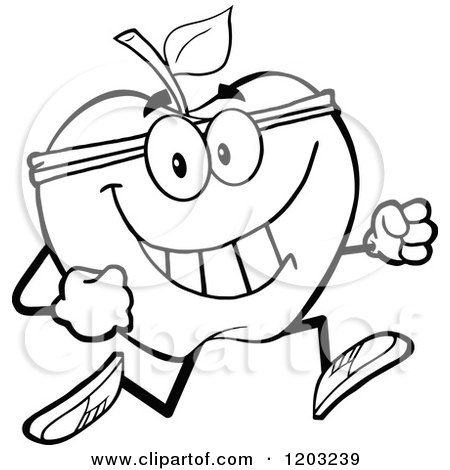 Cartoon of a Black and White Apple Character Jogging - Royalty Free Vector Clipart by Hit Toon