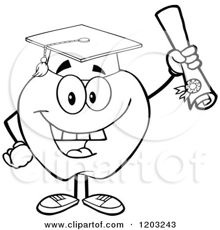 Cartoon of a Black and White Apple Character Graduate - Royalty Free Vector Clipart by Hit Toon
