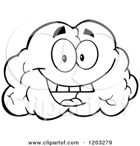 Cartoon of a Black and White Happy Brain Mascot - Royalty Free Vector Clipart by Hit Toon