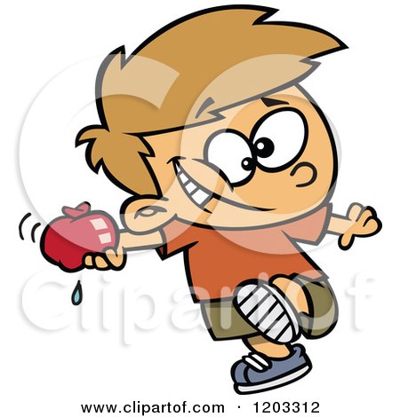 Cartoon of a Mischievous White Boy Throwing Water Balloons - Royalty Free Vector Clipart by toonaday