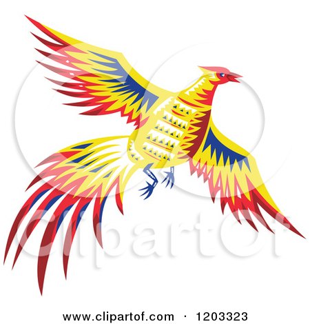 Clipart of a Retro Pheasant Bird Flying - Royalty Free Vector Illustration by patrimonio
