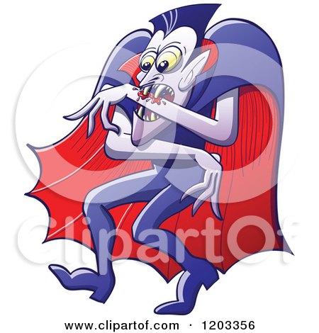 Cartoon of a Dracula Vampire Sucking Blood from His Own Arm - Royalty Free Vector Clipart by Zooco