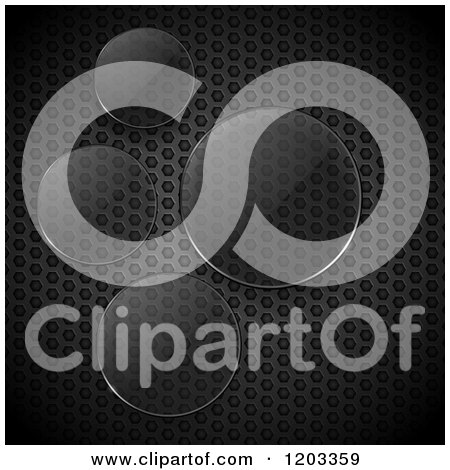 Clipart of 3d Round Glass Lenses over Black Perforated Metal - Royalty Free Vector Illustration by elaineitalia