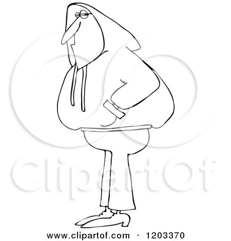 Cartoon of an Outlined Man Wearing a Hoodie Sweater - Royalty Free Vector Clipart by djart