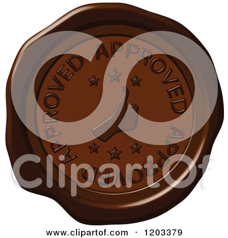 Clipart of a Thumb up Approved Brown Wax or Chocolate Seal Icon - Royalty Free Vector Illustration by Andrei Marincas