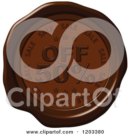 Clipart of a Fifty Percent off Sale Brown Wax or Chocolate Seal Icon - Royalty Free Vector Illustration by Andrei Marincas
