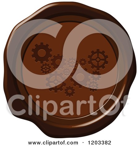 Clipart of a Brown Wax or Chocolate Gear Seal Icon - Royalty Free Vector Illustration by Andrei Marincas