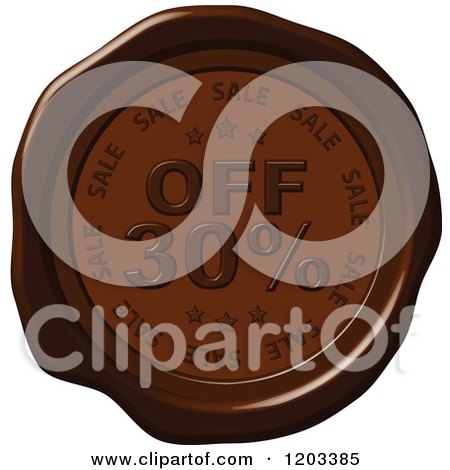 Clipart of a Thirty Percent off Sale Brown Wax or Chocolate Seal Icon - Royalty Free Vector Illustration by Andrei Marincas