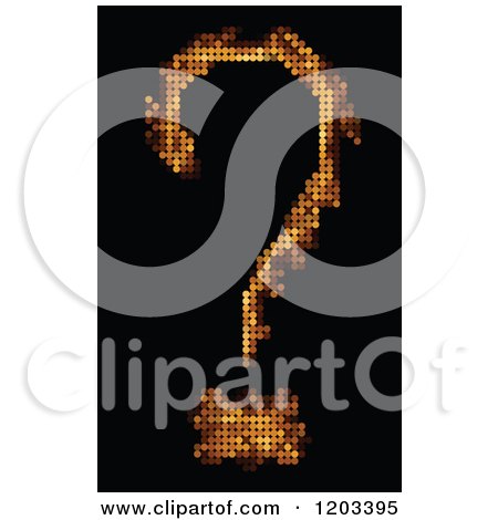 Clipart of a Pixelated Flame Question Mark on Black - Royalty Free Vector Illustration by Andrei Marincas