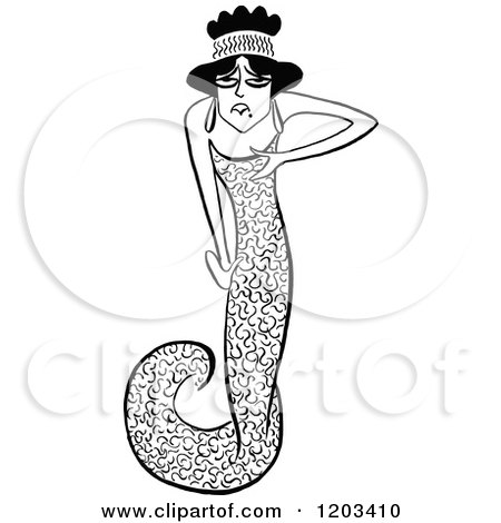 Cartoon of a Vintage Black and White Caricature of Kitty Gordon - Royalty Free Vector Clipart by Prawny Vintage