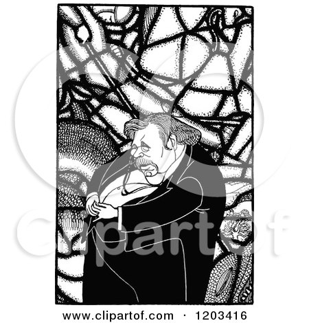 Cartoon of a Vintage Black and White Caricature of Gilbert Keith Chesterton - Royalty Free Vector Clipart by Prawny Vintage