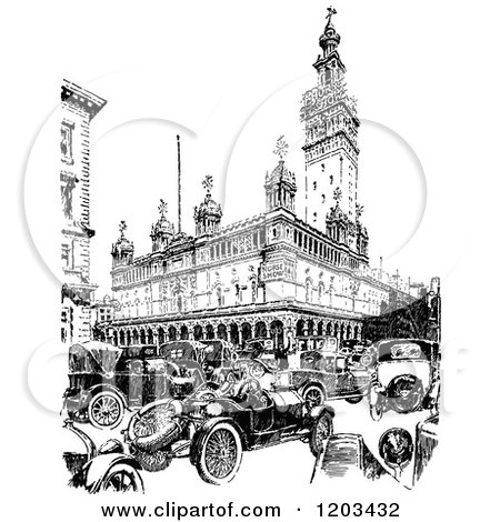 Clipart of Vintage Black and White Madison Square Garden - Royalty Free Vector Illustration by Prawny Vintage