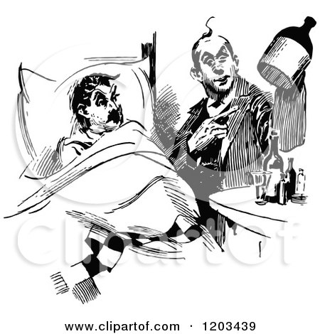 Clipart of a Vintage Black and White Patient Doctor and Medicine - Royalty Free Vector Illustration by Prawny Vintage