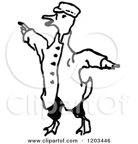 Clipart of a Vintage Black and White Mr Duck - Royalty Free Vector Illustration by Prawny Vintage