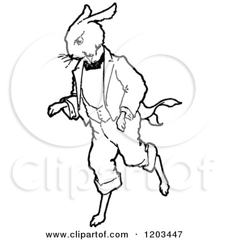 Clipart of a Vintage Black and White Mr Rabbit - Royalty Free Vector Illustration by Prawny Vintage