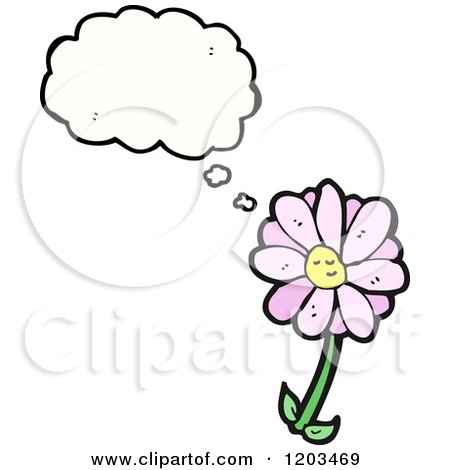 Cartoon of a Purple Flower Thinking - Royalty Free Vector Illustration by lineartestpilot