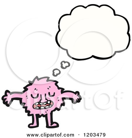 Cartoon of a Pink Monster Thinking - Royalty Free Vector Illustration by lineartestpilot
