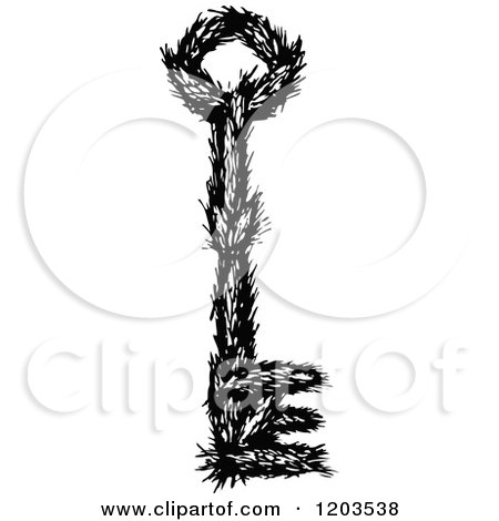 Clipart of a Vintage Black and White Branch Key - Royalty Free Vector Illustration by Prawny Vintage