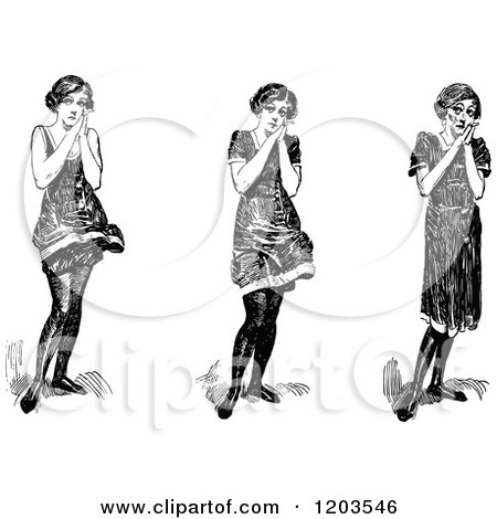 Clipart of Vintage Black and White Gushing Ladies - Royalty Free Vector Illustration by Prawny Vintage