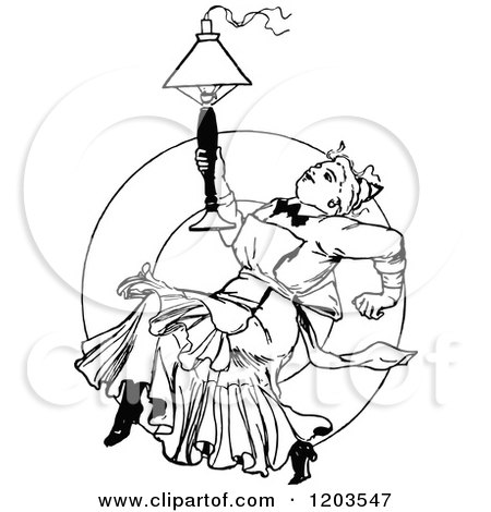 Clipart of a Vintage Black and White Lady with a Lamp - Royalty Free Vector Illustration by Prawny Vintage