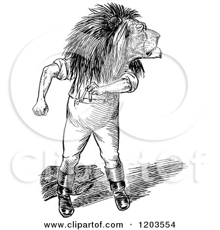 Clipart of a Vintage Black and White Lion Man Looking Back - Royalty Free Vector Illustration by Prawny Vintage