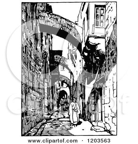 Cartoon of Vintage Black and White Via Dolorosa Jerusalem - Royalty Free Vector Clipart by Prawny Vintage