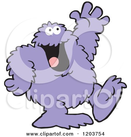 Cartoon of a Friendly Purple Bigfoot Monster Waving - Royalty Free Vector Clipart by Johnny Sajem
