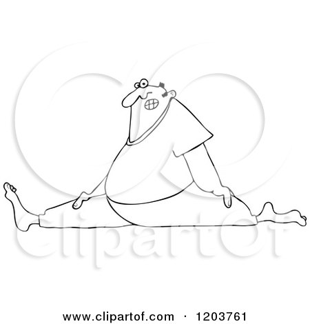 Cartoon of an Outlined Chubby Man Wincing and Doing the Splits - Royalty Free Vector Clipart by djart