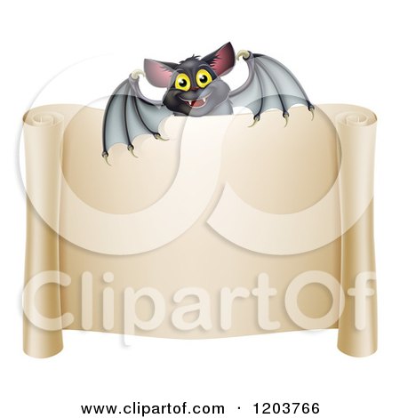 Happy Halloween Vampire Bat over a Scroll Sign Posters, Art Prints