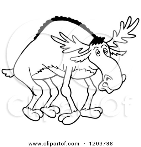 Cartoon of a Black and White Bow Legged Moose - Royalty Free Vector Clipart by LaffToon