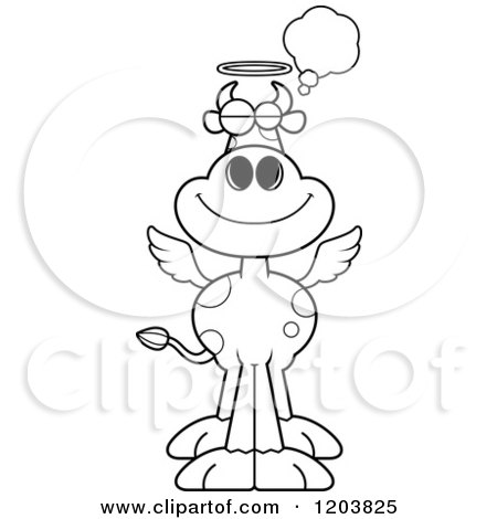 Cartoon of a Black and White Dreaming Holy Cow - Royalty Free Vector Clipart by Cory Thoman