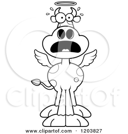 Cartoon of a Black and White Scared Holy Cow - Royalty Free Vector Clipart by Cory Thoman