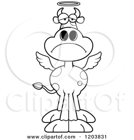 Cartoon of a Black and White Depressed Holy Cow - Royalty Free Vector Clipart by Cory Thoman