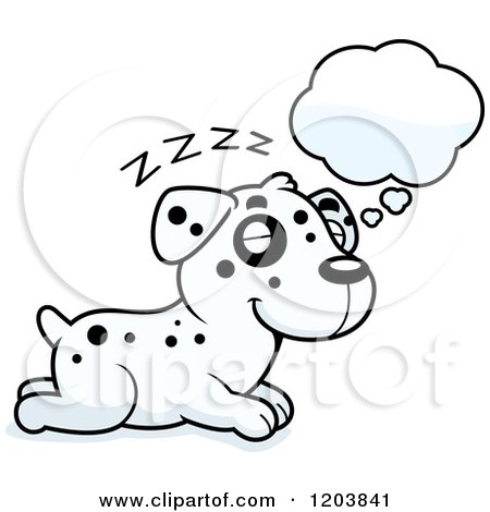 Cartoon of a Cute Dalmatian Puppy Dreaming - Royalty Free Vector Clipart by Cory Thoman