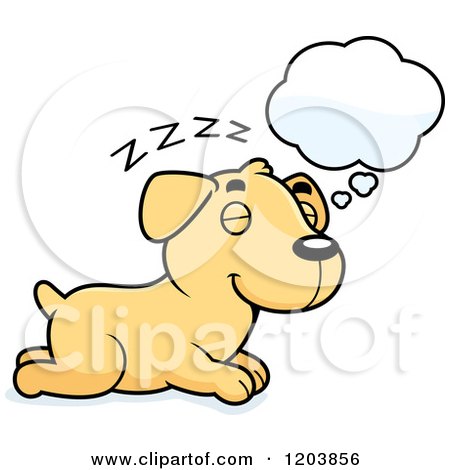 Cartoon of a Cute Yellow Labrador Puppy Dreaming - Royalty Free Vector Clipart by Cory Thoman