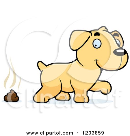 Cartoon of a Cute Yellow Labrador Puppy and Pile of Poop - Royalty Free Vector Clipart by Cory Thoman
