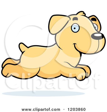 Cartoon of a Cute Yellow Labrador Puppy Running - Royalty Free Vector Clipart by Cory Thoman