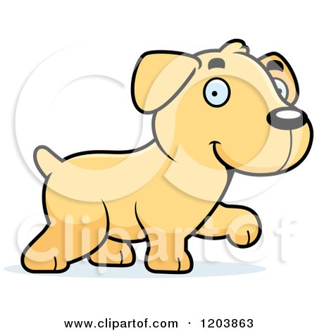 Cartoon of a Cute Yellow Labrador Puppy Walking - Royalty Free Vector Clipart by Cory Thoman
