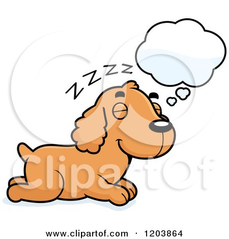 Cartoon of a Cute Spaniel Puppy Dreaming - Royalty Free Vector Clipart by Cory Thoman