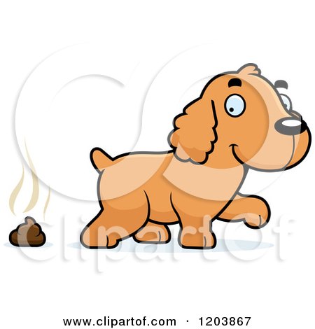 Cartoon of a Cute Spaniel Puppy and Pile of Poop - Royalty Free Vector Clipart by Cory Thoman