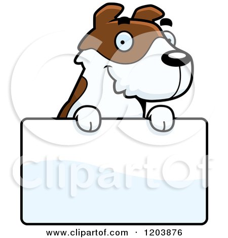 Cartoon of a Cute Jack Russell Terrier Puppy over a Sign - Royalty Free Vector Clipart by Cory Thoman
