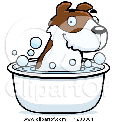 Cartoon of a Cute Jack Russell Terrier Puppy Taking a Bath - Royalty Free Vector Clipart by Cory Thoman
