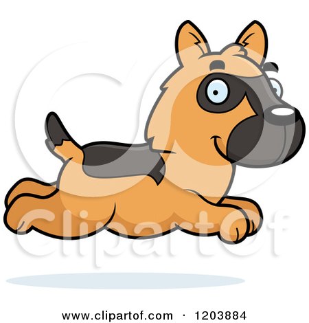 Cartoon of a Cute German Shepherd Puppy Running - Royalty Free Vector Clipart by Cory Thoman