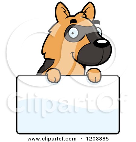 Cartoon of a Cute German Shepherd Puppy over a Sign - Royalty Free Vector Clipart by Cory Thoman